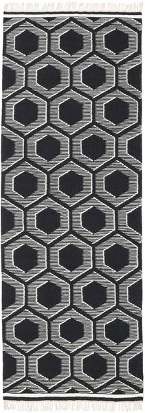 Opti - Schwarz / Weiß, Läufer 100 x 300 cm Wollteppich - Rugvista