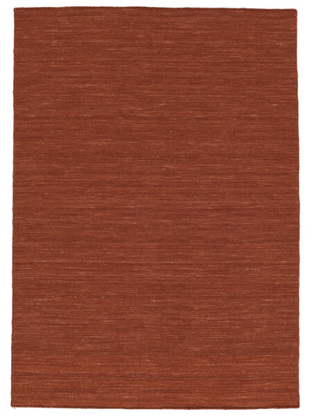  140X200 Plain (Single Colored) Small Kilim Loom Rug - Rust Red Wool