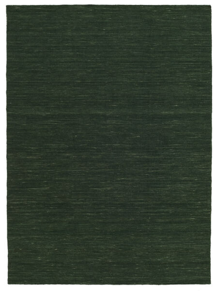  160X230 単色 キリム ルーム 絨毯 - フォレストグリーン ウール