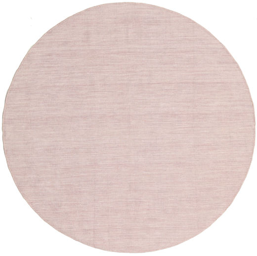 Kelim Loom Ø 200 Light Pink Plain (Single Colored) Round Wool Rug