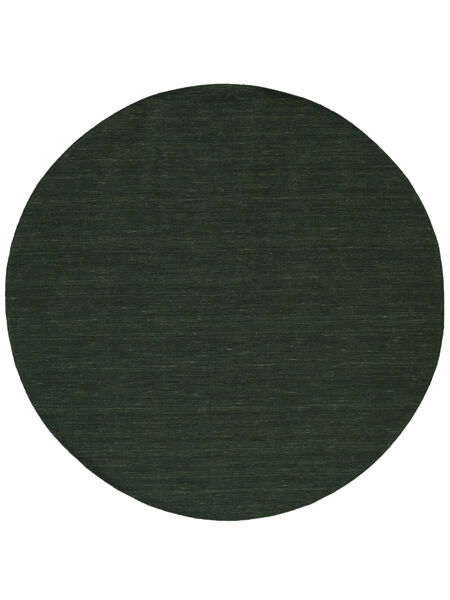  Ø 200 Plain (Single Colored) Kilim Loom Rug - Forest Green Wool