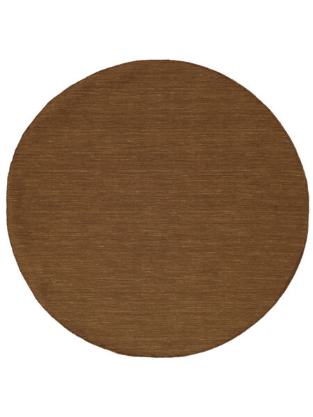 Kelim Loom Ø 200 Brown Plain (Single Colored) Round Wool Rug