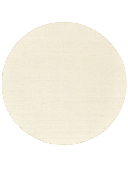 Ø 200 Plain (Single Colored) Kilim Loom Rug - Natural White Wool