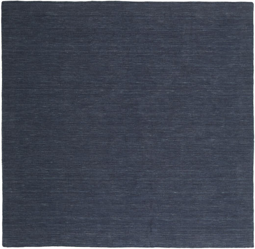 Kelim Loom 250X250 Large Navy Blue Plain (Single Colored) Square Wool Rug
