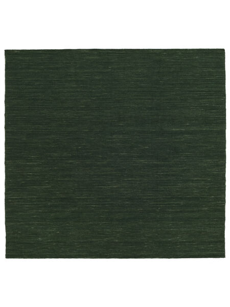  250X250 Plain (Single Colored) Large Kilim Loom Rug - Forest Green Wool