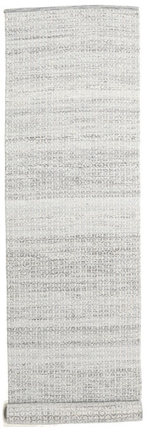 Alva 80X350 Small Grey/White Plain (Single Colored) Runner Wool Rug