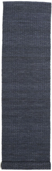  ウール 絨毯 80X350 Alva ブルー/ブラック 廊下 小