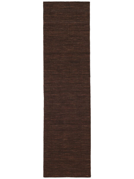 Teppichläufer 80X300 Einfarbig Kelim Loom - Dunkelbraun