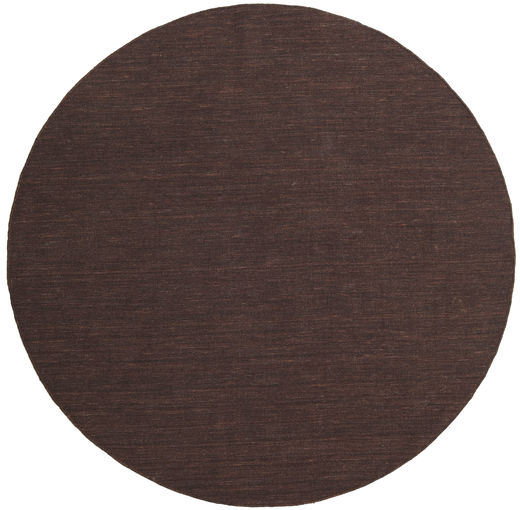  Ø 200 Enkeltfarvet Kelim Loom Tæppe - Mørkebrun Uld