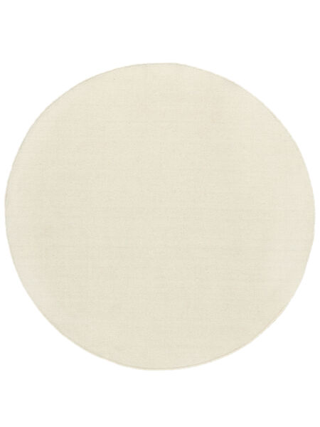 Kelim Loom Ø 200 Off White Plain (Single Colored) Round Wool Rug