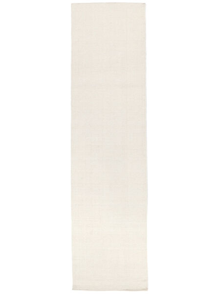 80X300 単色 小 キリム ルーム 絨毯 - オフホワイト ウール