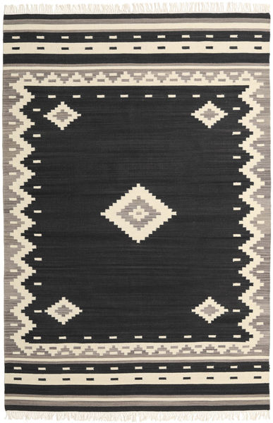  200X300 円形 Tribal 絨毯 - ブラック ウール