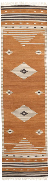  80X300 Medalhão Pequeno Tribal Tapete - Amarelo Mostarda Lã