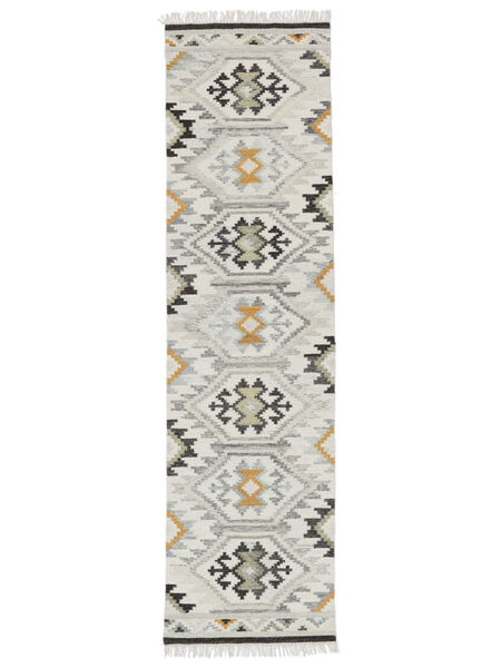 Mirzapur 80X300 Malý Krémová Bílá/Hořčicově Žlutá Geometrický Běhoun Vlněný Koberec