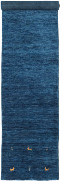 Gabbeh Loom Two Lines 80X350 Small Dark Blue Runner Wool Rug