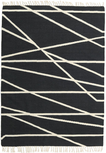  160X230 Abstract Cross Lines Rug - Black/Off White Wool