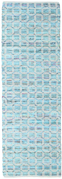  80X250 Geometric Small Elna Rug - Turquoise Cotton, 