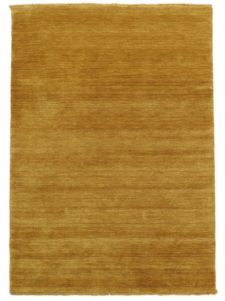 Handloom Fringes 140X200 Small Mustard Yellow Plain (Single Colored) Wool Rug