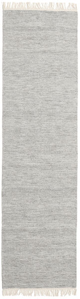  80X250 Plain (Single Colored) Small Melange Rug - Grey Wool, 