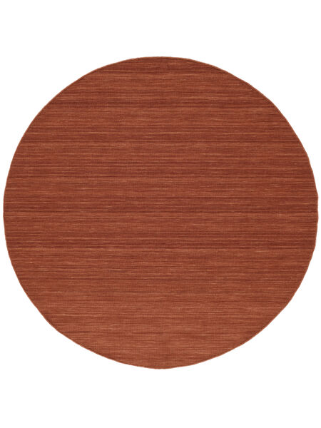 Kelim Loom Ø 250 Large Rust Red Plain (Single Colored) Round Wool Rug