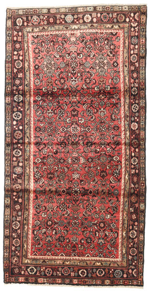  Orientalischer Hosseinabad Teppich 110X215 Rot/Dunkelrot Wolle, Persien/Iran Carpetvista