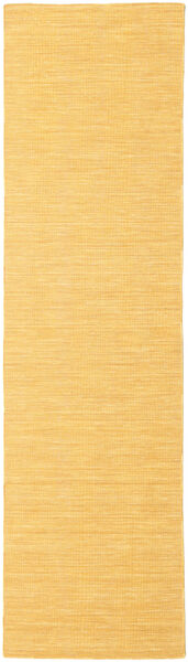 Kelim Loom 80X300 Small Yellow Plain (Single Colored) Runner Wool Rug
