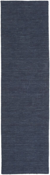 Kelim Loom 80X250 Klein Marineblau Einfarbig Läufer Wollteppich