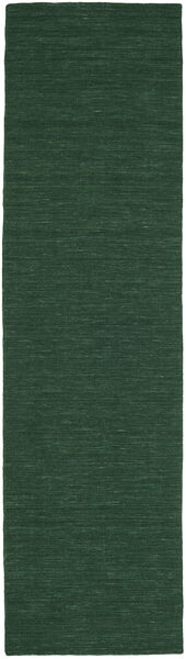  80X250 Enkeltfarvet Lille Kelim Loom Tæppe - Skovgrøn Uld