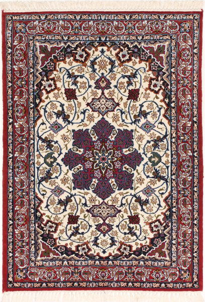 70X98 絨毯 オリエンタル イスファハン 絹の縦糸 ベージュ/ダークピンク (ウール, ペルシャ/イラン)
