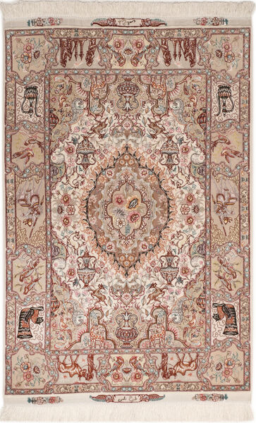  Persischer Täbriz 50 Raj Mit Seide Teppich 102X150 Beige/Braun (Wolle, Persien/Iran)