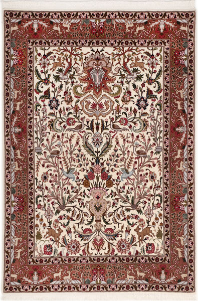  Persisk Tabriz 50 Raj Med Silke Teppe 105X155 Brun/Rød ( Persia/Iran)