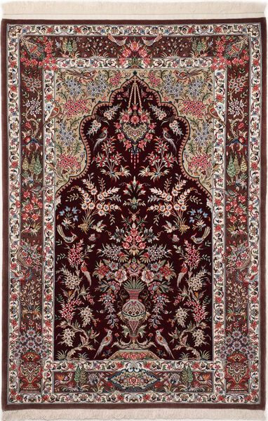  Oosters Ghom Kork/Zijde Vloerkleed 110X160 Donkerrood/Rood Wol, Perzië/Iran