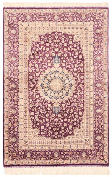 100X148 絨毯 クム シルク オリエンタル レッド/ベージュ (絹, ペルシャ/イラン)