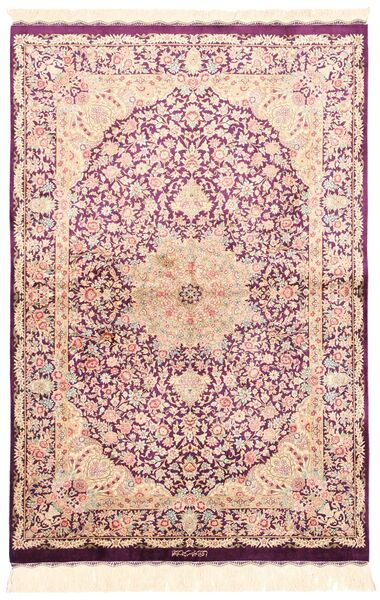 100X148 Qum Silk Rug Oriental Beige/Red (Silk, Persia/Iran)