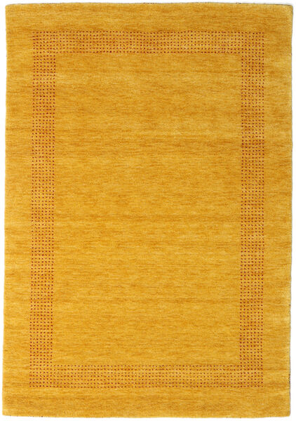  140X200 Plain (Single Colored) Small Handloom Gabba Rug - Gold Wool