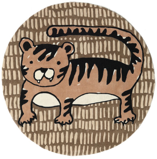  Kids Rug Shaggy Wool Ø 150 Cool Cat Taupe Brown/Beige Round Small
