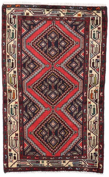 絨毯 ハマダン 77X125 ダークレッド/レッド (ウール, ペルシャ/イラン)