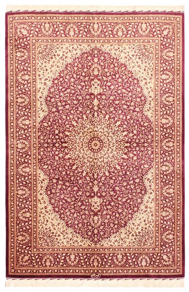 絨毯 ペルシャ クム シルク 102X151 レッド/ベージュ (絹, ペルシャ/イラン)