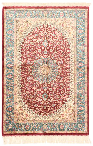  Persisk Ghom Silke Teppe 102X150 Beige/Rød (Silke, Persia/Iran)