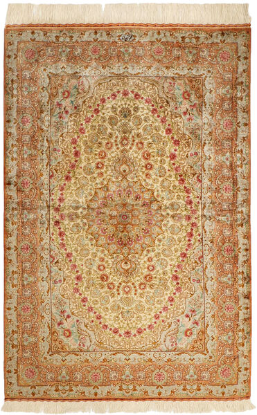  Persischer Ghom Seide Teppich 102X152 Orange/Beige (Seide, Persien/Iran)