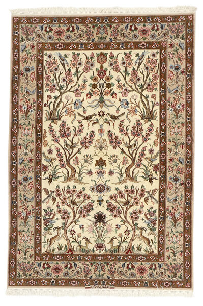 109X161 絨毯 オリエンタル イスファハン 絹の縦糸 ベージュ/茶色 ( ペルシャ/イラン)
