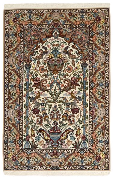 絨毯 オリエンタル イスファハン 絹の縦糸 127X200 茶色/ベージュ (ウール, ペルシャ/イラン)