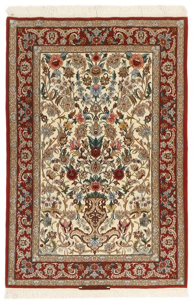  Persischer Isfahan Seidenkette Teppich 105X161 Beige/Braun ( Persien/Iran)