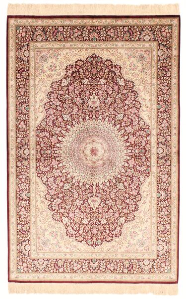  Orientalsk Ghom Silke Teppe 130X200 Beige/Oransje Silke, Persia/Iran