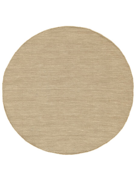  Ø 200 Plain (Single Colored) Kilim Loom Rug - Beige Wool