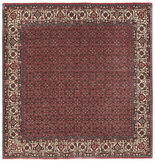 Bidjar Med Silke Teppe 204X212 Kvadratisk Rød/Mørk Rød Persia/Iran