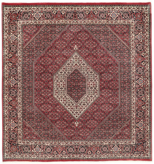 Bidjar Med Silke Tæppe 200X208 Kvadratisk Rød/Brun Uld, Persien/Iran