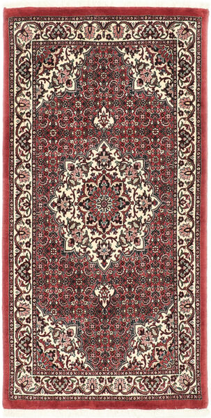 Bidjar Med Silke Tæppe 70X138 Rød/Brun Persien/Iran