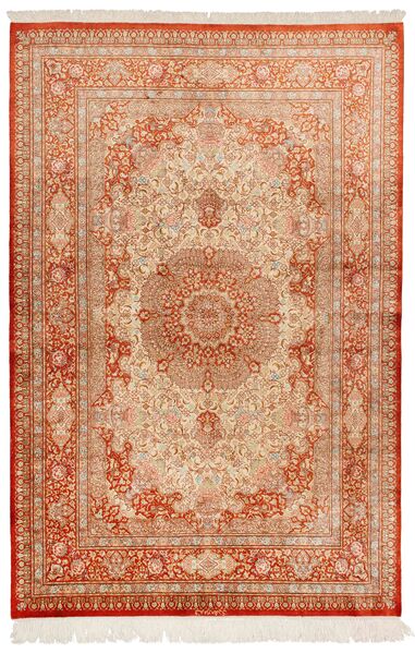 130X197 絨毯 オリエンタル クム シルク ベージュ/オレンジ (絹, ペルシャ/イラン)