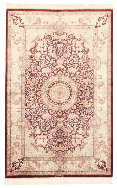  Persischer Ghom Seide Teppich 100X155 Beige/Orange (Seide, Persien/Iran)